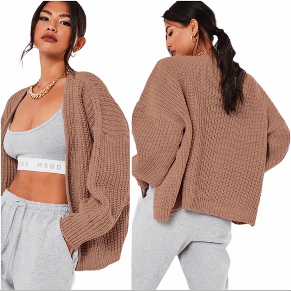 MISSGUIDED BROWN BATWING OVERSIZED CARDIGAN - BNWT - Picture 2 of 2